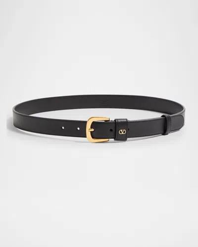 Valentino Garavani V-logo Signature Embellished Leather Belt In Nero