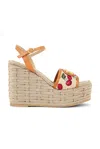 Valentino Vlogo Cherry Jacquard Raffia-wedge Espadrilles In Multi