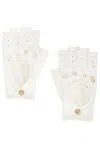 Valentino Leather Fingerless Gloves With Perforated Cut-out Detail In Avorio & Beige Oro