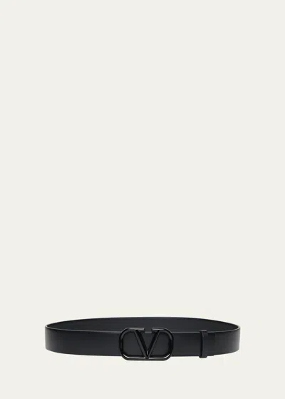 Valentino Garavani V-logo Signature Leather Belt In Nero