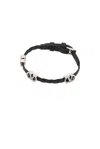 Valentino V Logo Signature Leather Bracelet In Nero & Crystal Silver Shade
