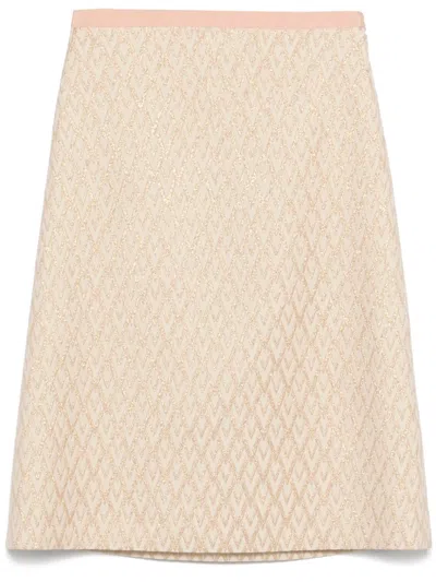 Valentino V-logo-signature Midi Skirt In Neutrals