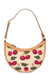 Valentino Vlogo Signature Mini Cherries Jacquard Shoulder Bag In Naturale  Multicolor  & Natural Camel