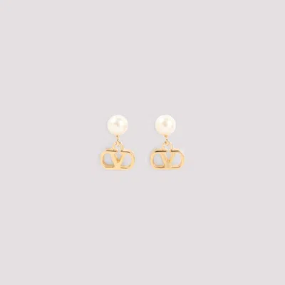 Valentino Garavani V Logo Signature Pearl Earrings Unica In Gold