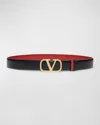 Valentino Garavani Reversible Vlogo Signature Belt In Glossy Calfskin 40 Mm Woman Black/pure Red 065 In Nero Rosso