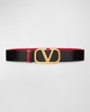 Valentino Garavani Reversible Vlogo Signature Belt In Glossy Calfskin 40 Mm Woman Black/pure Red 065 In Nero Rouge Pur