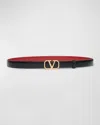 Valentino Garavani V-logo Signature Reversible Leather Skinny Belt In Nero Rosso V