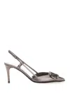 Valentino Signature Laminated Leather Pumps With Sculpted Heel In Silver