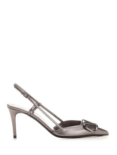 Valentino Garavani Valentino Vlogo Signature Pointed Toe Slingback Pumps In Silver