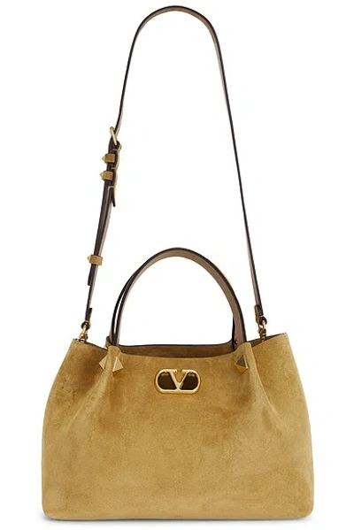 Valentino Garavani V Logo Signature Small Tote Bag In Havana Beige