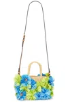 Valentino Garavani Small Vlogo Raffia Flower Tote In Naturale  Verde Azzurro  & Natural Camel
