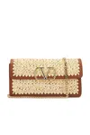 Valentino Vlogo Signature Raffia Wallet With Strap In Naturale & Selleria