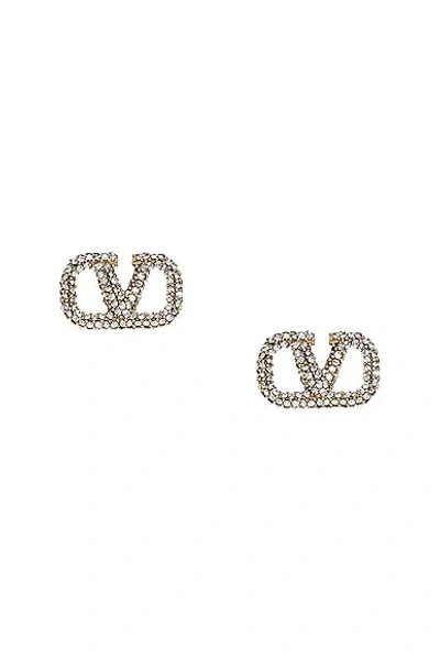 Valentino Garavani Vlogo Signature Strass Earrings In Oro & Crystal
