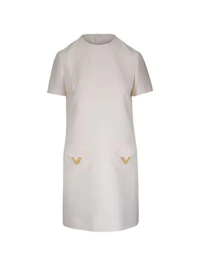 Valentino Garavani Vlogo Signature Wool And Silk Dress In Neutral