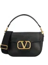 Valentino Vlogo Embellished Textured-leather Shoulder Bag In Black