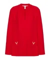Valentino V-neck Oversized Silk Top With Logo Hardware In Red