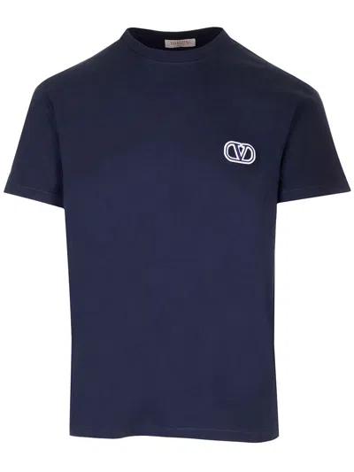 Valentino V Logo T-shirt In Blu