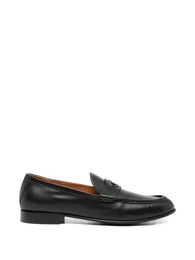 Pre-owned Valentino Garavani V-logo The Bold Leather Loafers In Black