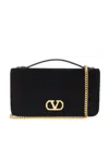 Valentino Garavani Vlogo Signature Velvet Wallet On Chain In Black