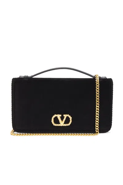 VALENTINO GARAVANI V LOGO VELVET WALLET WITH STRAP