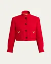 Valentino Drill Caban Jacket Decorative Buttons Pockets In Red