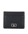 Valentino V Mark Embossed Card Bag In Black