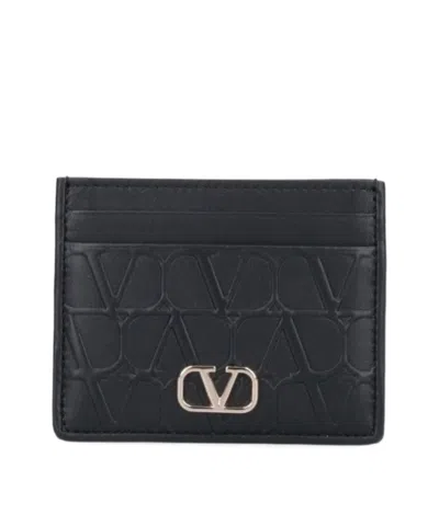 Valentino Garavani V Mark Embossed Card Bag In Black