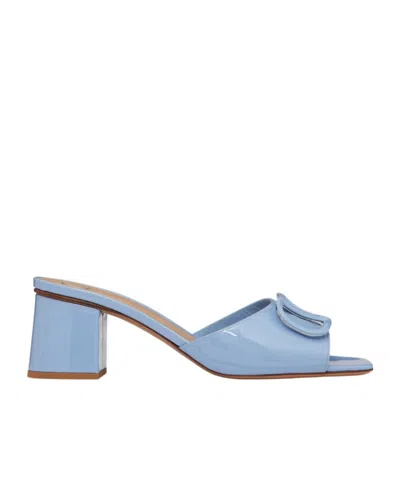 Valentino Garavani Vlogo Signature Patent Leather Slide Sandal 60mm Woman Azure 42 In Light Blue