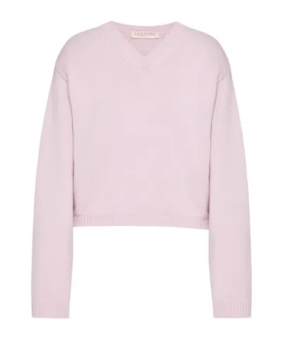 Valentino V-neck Cashmere Sweater In Pink
