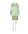 Valentino Tunic Dress In Silk Satin With Fringe In Green