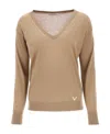 Valentino V-neck Fine-knit Jumper In Nude