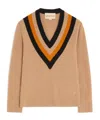 Valentino Chevron-detailed Virgin Wool Sweater In Brown
