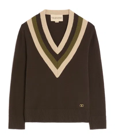 Valentino V-neck Long-sleeved Sweater In Brown