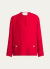 Valentino V-neck Oversized Silk Top With Logo Hardware In Red
