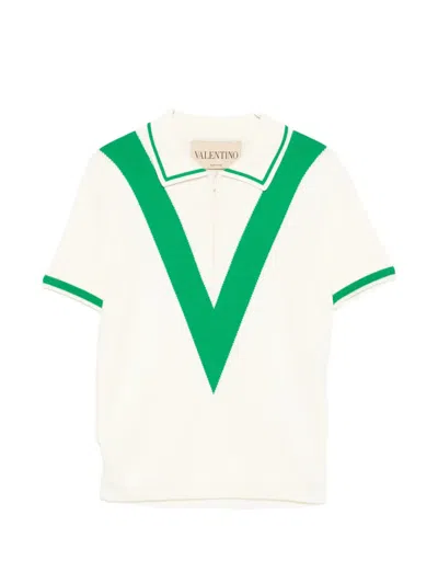 Valentino Garavani Front Zipper Polo With Ribbed Hems In Size M In White