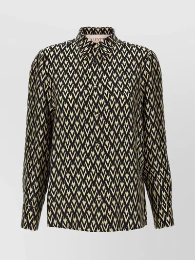 Valentino 'v-neck Printed Shirt Cuffed Sleeves' In Black
