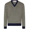 Valentino Wool Jumper With Toute La V Jacquard Pattern In Black