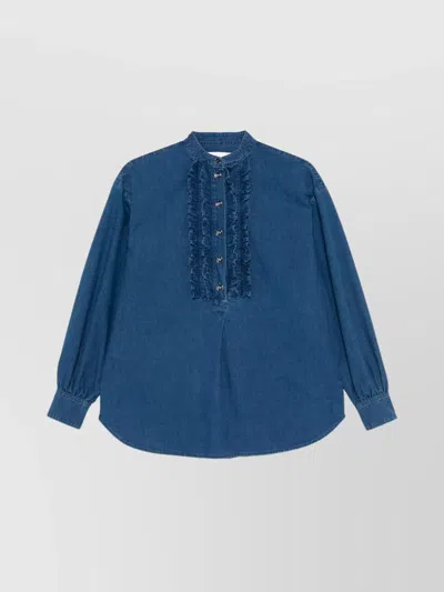 VALENTINO V-NECK RUFFLED LONG SLEEVES TOP
