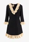 Valentino V-neck Ruffled Mini Dress In Black