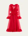 Valentino Womens Paris V-neck Ruffle-trim Silk Midi Dress In Dark Red