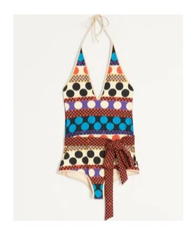 Valentino V-neck Sleeveless One-piece Swimsuit In Multi