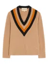 Valentino Chevron-detailed Virgin Wool Sweater In Brown