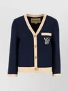 Valentino V-neck Wool Blend Blazer With Front Pocket In Blue
