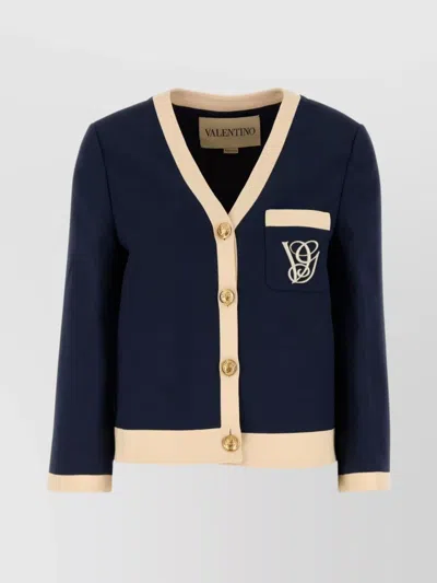 VALENTINO V-NECK WOOL BLEND BLAZER WITH FRONT POCKET