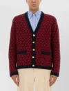 Valentino Garavani Patterned-intarsia Wool Cardigan In Red
