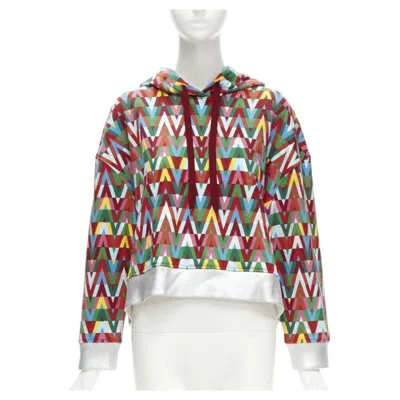 Pre-owned Valentino V Optical Graphic Logo Silver Foil Oversized Cropped Cotton Hoodie S