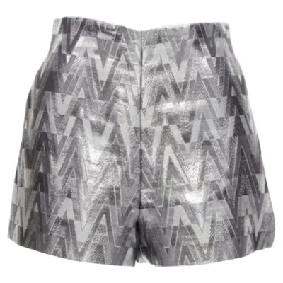Pre-owned Valentino V Optical Metallic Silver Graphic Jacquard Highwa Stied Shorts It38 Xs