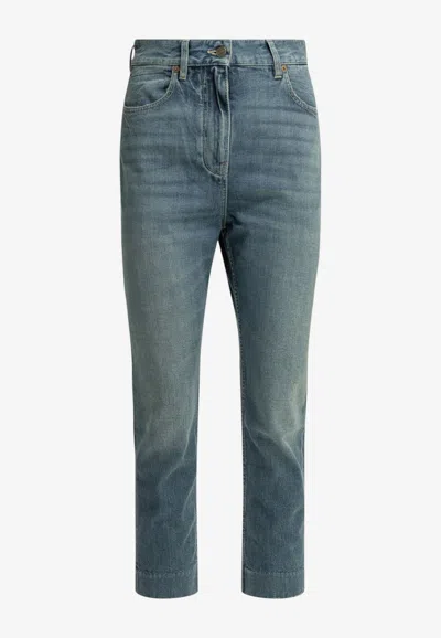 Valentino V Patch Straight-leg Washed Jeans In Blue