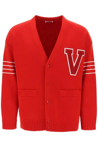 Valentino V Patch Wool Cardigan In Rosso