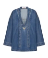 Valentino V-plaque Denim Blouse In Blue